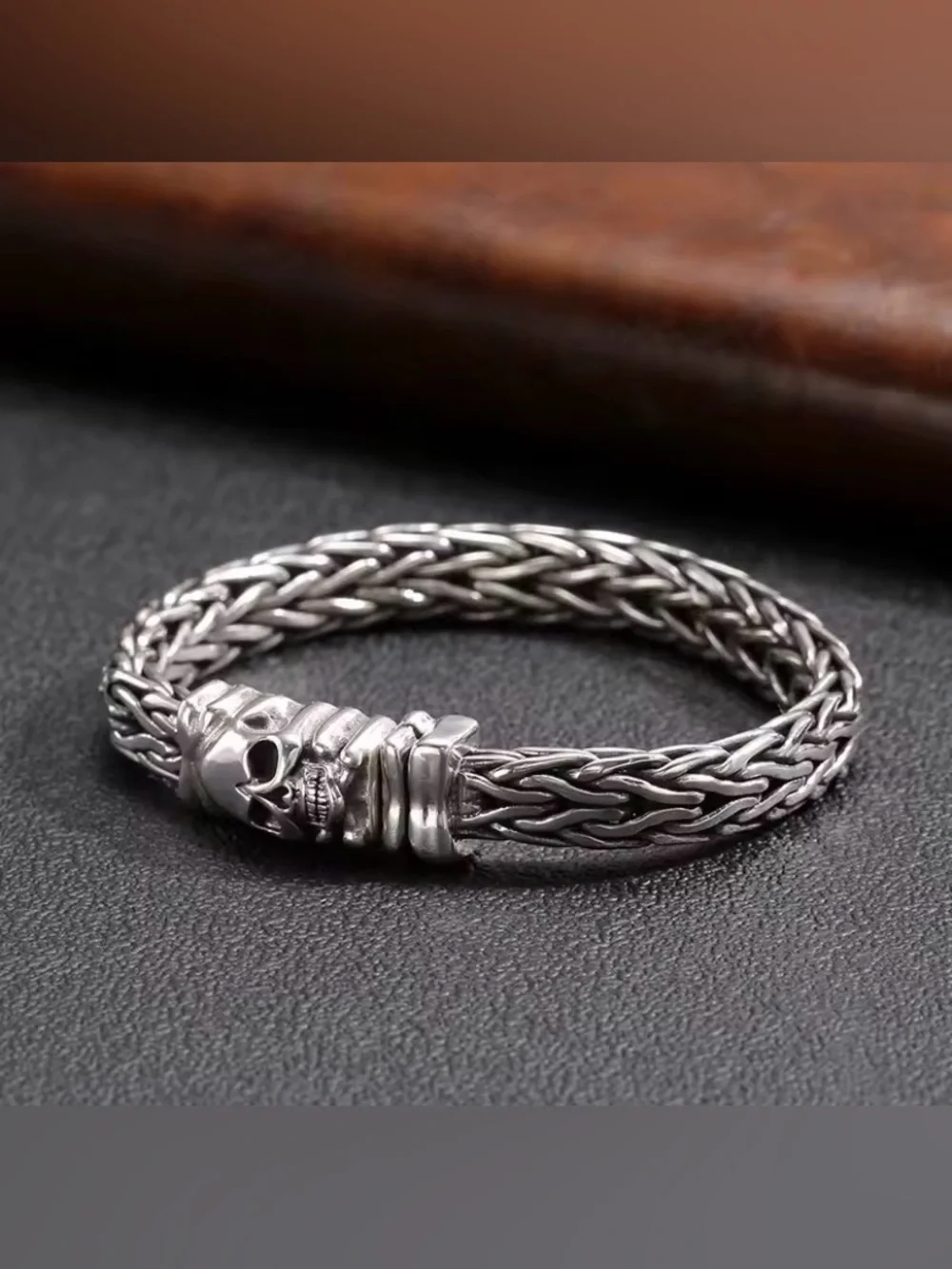 Men’s Real 925 Sterling Silver Bracelet 5mm Bali Wheat link Chain Skull Clasp